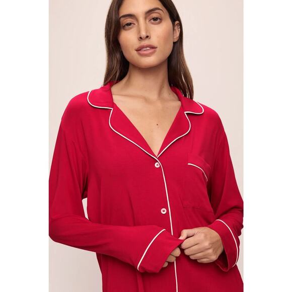 Victoria Secret Red Long Sleeve Button Up Sleep Top XS - Picture 1 of 5